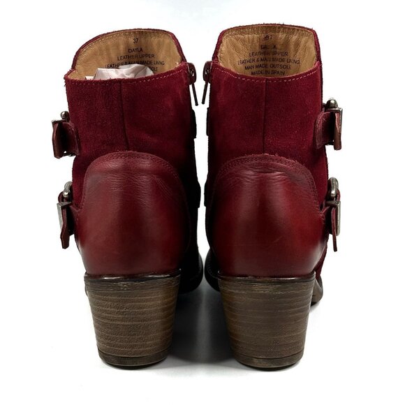 Miz Mooz Dayla Merlot Suede Ankle Boots Leather Straps Buckles Women's 37/6.5-7 - Picture 5 of 12